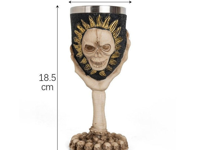 Resin Sun-Framed Skull Goblet 2 PCS, Retro Relief Sculpted Cup, Stainless Steel Inner Insert, Desktop Ornament for Christmas & Halloween