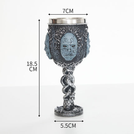 Resin Mask‑Embossed Wine Goblet 2 PCS, Twisted Stem Resin Cup, Stainless Steel Inner Cup for Christmas & Halloween Themed House Party