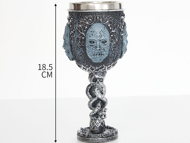 Resin Mask-Embossed Wine Goblet 2 PCS, Twisted Stem Resin Cup, Stainless Steel Inner Cup for Christmas & Halloween Themed House Party