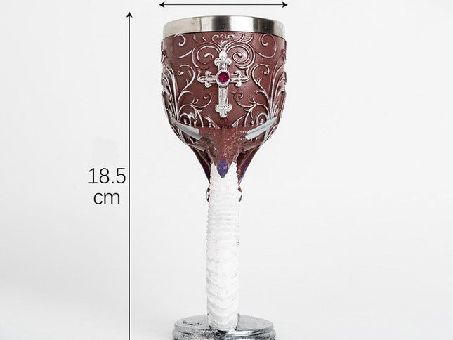 Resin Cross‑Ornamented Gothic Goblet 2 PCS, Dark‑red Tone Carved Resin Cup, Stainless Steel Liner for Christmas & Halloween Holiday Decor