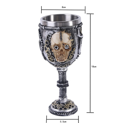 Resin Armour‑Frame Skull Goblet 2 PCS, Medieval Style Resin Wine Cup, Stainless Steel Inner Cup for Christmas & Halloween Theme Gathering
