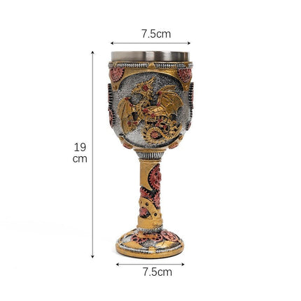 Resin Round Relief‑Medallion Goblet 2 PCS, Multi‑pattern Embossed Resin Cup, Stainless Steel Liner, Decor Tableware for Christmas & Halloween Party