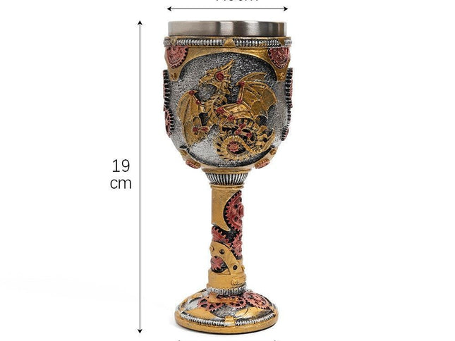 Resin Round Relief‑Medallion Goblet 2 PCS, Multi‑pattern Embossed Resin Cup, Stainless Steel Liner, Decor Tableware for Christmas & Halloween Party