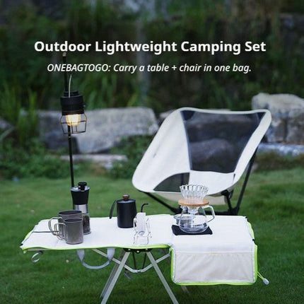 ONEFOREST Ultralight 4-Piece Camping Set, Modao New Green with Storage Bag, Aluminum Table Frame & 2 Moon Chairs, Foldable Outdoor Gear for Picnic Hiking Travel, Christmas Holiday Gift