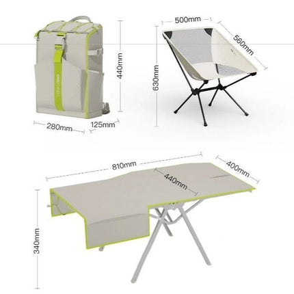 ONEFOREST Ultralight 4-Piece Camping Set, Modao New Green with Storage Bag, Aluminum Table Frame & 2 Moon Chairs, Foldable Outdoor Gear for Picnic Hiking Travel, Christmas Holiday Gift