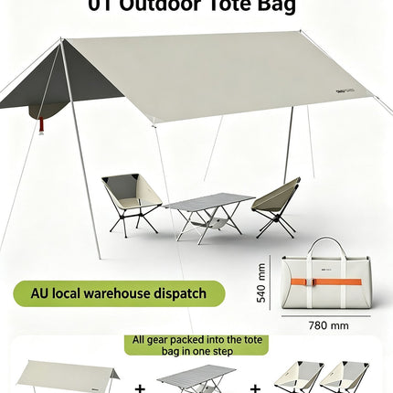 ONEFOREST Ultralight Portable Camping 3-in-1 Set with White Canopy, Tote Bag Integrated Outdoor Combination Kit, Foldable Camping Gear for Picnic, Backpacking, Self-driving Trip, Ideal Practical Present for Christmas and Holiday Gift Giving