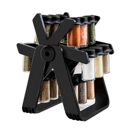 Rotating Kitchen Spice Rack, 18‑Piece Glass Condiment Bottle Organizer, Countertop Seasoning Storage Holder, Christmas & Halloween Kitchen Household Accessory, Practical Holiday Gift For Home Lovers