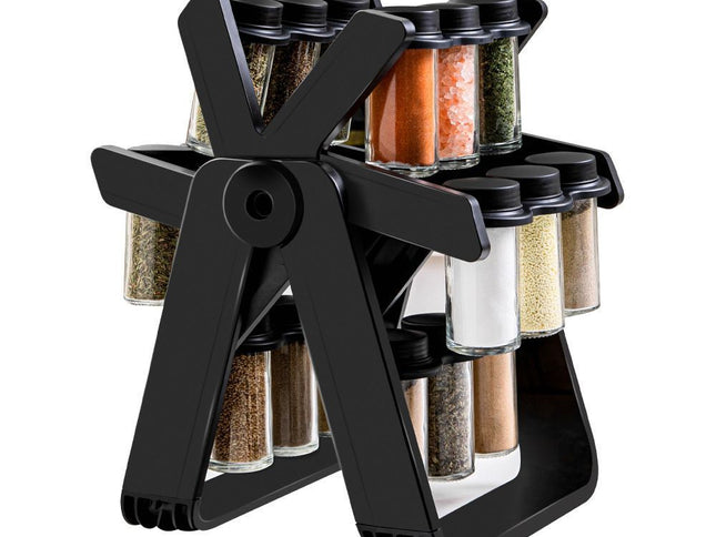 Rotating Kitchen Spice Rack, 18‑Piece Glass Condiment Bottle Organizer, Countertop Seasoning Storage Holder, Christmas & Halloween Kitchen Household Accessory, Practical Holiday Gift For Home Lovers