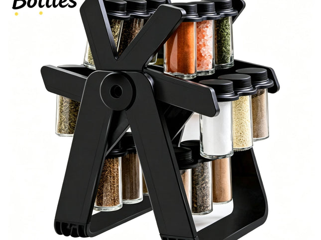 Rotating Kitchen Condiment Storage Rack, 18‑Piece Plastic Spice Bottle Set, Countertop Seasoning Organizer, Christmas & Halloween Kitchen Gadget, Nice Holiday Souvenir Gift
