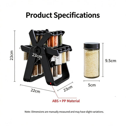 Rotating Kitchen Condiment Storage Rack, 18‑Piece Plastic Spice Bottle Set, Countertop Seasoning Organizer, Christmas & Halloween Kitchen Gadget, Nice Holiday Souvenir Gift
