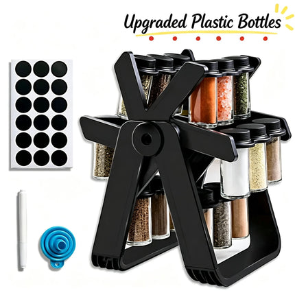 Upgraded Rotating Spice Holder with 18 Plastic Seasoning Bottles, Kitchen Countertop Storage Organizer, Christmas & Halloween Household Kitchen Supply, Delicate Holiday Gift