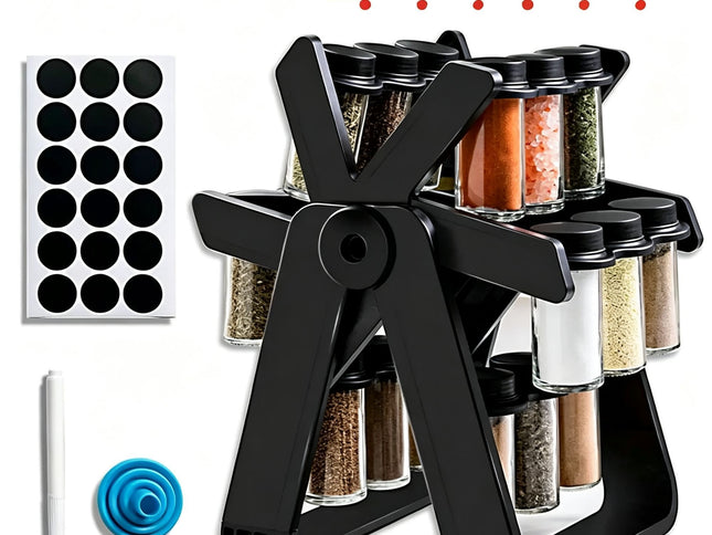 Upgraded Rotating Spice Holder with 18 Plastic Seasoning Bottles, Kitchen Countertop Storage Organizer, Christmas & Halloween Household Kitchen Supply, Delicate Holiday Gift