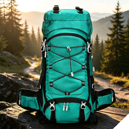 Large Capacity Nylon Hiking Backpack 60L Green,Adjustable Rucksack With Rain Cover,Ideal for Camping Trekking Travel,Christmas Halloween Outdoor Enthusiast Gift