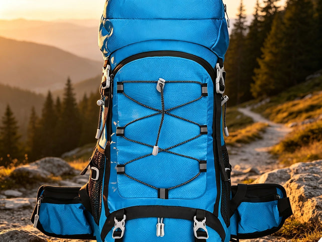 Expandable Travel Hiking Backpack 60L Lake Blue,Nylon Outdoor Rucksack With Rain Cover,Heavy‑Duty Pack for Trekking Camping,Christmas Halloween Adventure‑Lover Household Present