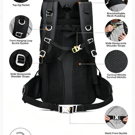Expandable Travel Hiking Backpack 60L Lake Blue,Nylon Outdoor Rucksack With Rain Cover,Heavy‑Duty Pack for Trekking Camping,Christmas Halloween Adventure‑Lover Household Present