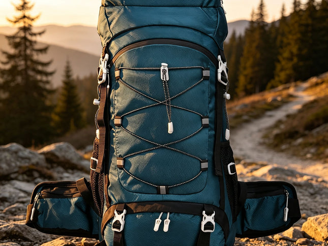 Heavy‑Duty Nylon Camping Rucksack 60L Dark Blue,Adjustable Volume Backpack With Rain Cover,Reliable Gear for Hiking Long‑Distance Travel,Christmas Halloween Outdoor Trip Gift Idea