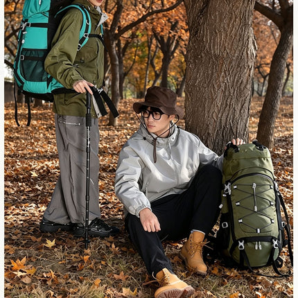 Heavy‑Duty Nylon Camping Rucksack 60L Dark Blue,Adjustable Volume Backpack With Rain Cover,Reliable Gear for Hiking Long‑Distance Travel,Christmas Halloween Outdoor Trip Gift Idea