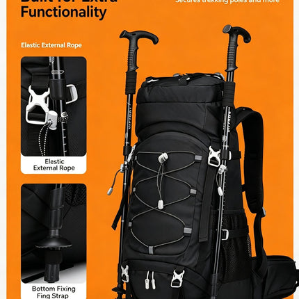 Heavy‑Duty Nylon Camping Rucksack 60L Dark Blue,Adjustable Volume Backpack With Rain Cover,Reliable Gear for Hiking Long‑Distance Travel,Christmas Halloween Outdoor Trip Gift Idea