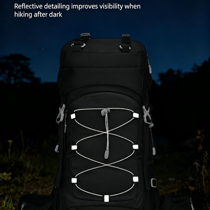 Heavy‑Duty Nylon Camping Rucksack 60L Dark Blue,Adjustable Volume Backpack With Rain Cover,Reliable Gear for Hiking Long‑Distance Travel,Christmas Halloween Outdoor Trip Gift Idea