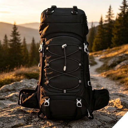 Versatile Outdoor Trekking Backpack 60L Black,Nylon Travel Rucksack Supplied With Rain Cover,Robust Pack for Camping Hiking & Touring,Christmas Halloween Practical Holiday Present