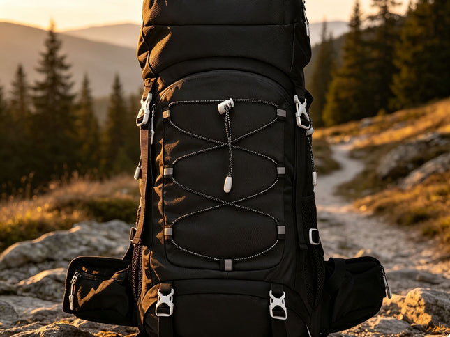 Versatile Outdoor Trekking Backpack 60L Black,Nylon Travel Rucksack Supplied With Rain Cover,Robust Pack for Camping Hiking & Touring,Christmas Halloween Practical Holiday Present
