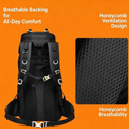 Versatile Outdoor Trekking Backpack 60L Black,Nylon Travel Rucksack Supplied With Rain Cover,Robust Pack for Camping Hiking & Touring,Christmas Halloween Practical Holiday Present