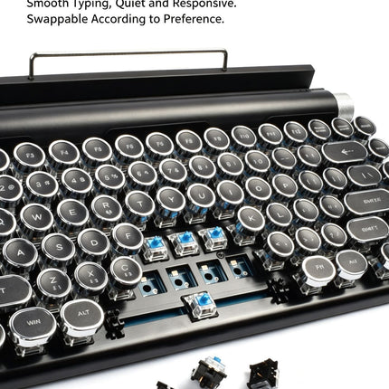 83 Keys Retro Punk Typewriter Mechanical Keyboard, Dual-Mode Bluetooth Hot Swappable Clicky Blue Switch, Wood Grain Shell With White Backlight, Custom Typing Accessory, Christmas Halloween Tech Enthusiast Gift