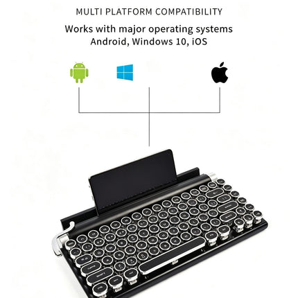 83 Keys Retro Punk Typewriter Mechanical Keyboard, Dual-Mode Bluetooth Hot Swappable Clicky Blue Switch, Wood Grain Shell With White Backlight, Custom Typing Accessory, Christmas Halloween Tech Enthusiast Gift