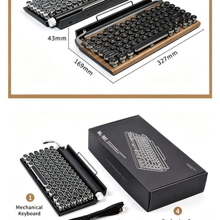 83 Keys Retro Punk Typewriter Mechanical Keyboard, Dual-Mode Bluetooth Hot Swappable Clicky Blue Switch, Wood Grain Shell With White Backlight, Custom Typing Accessory, Christmas Halloween Tech Enthusiast Gift
