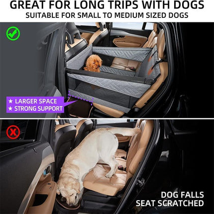Single Seat Car Pet Mat for Back Row, Hardened Base Mesh Dog Basket, Waterproof Dirt Resistant Pet Car Seat Cover, Grey Large Size, Christmas Halloween Pet Owner Gift