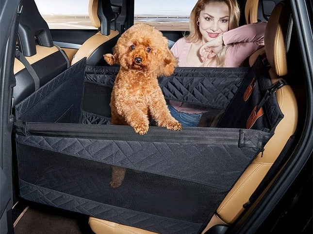 Waterproof Rear Single-Seat Dog Car Basket Mat with Hard Base & Mesh ‚Äì Large, Black