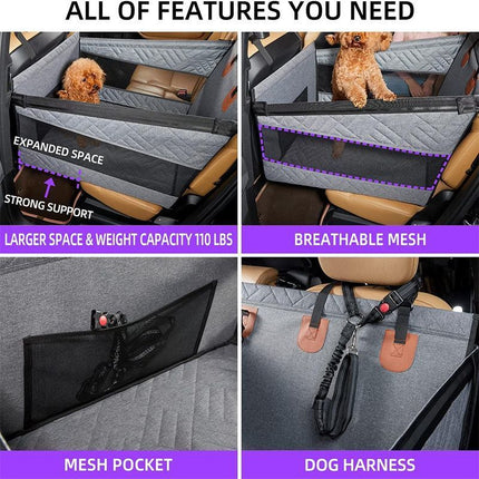 Hard Bottom Mesh Dog Carrier Car Mat, Waterproof Anti-Dirt Pet Cushion for Vehicle Rear Single Seat, Black Small Size, Christmas Halloween Road Trip Pet Accessory