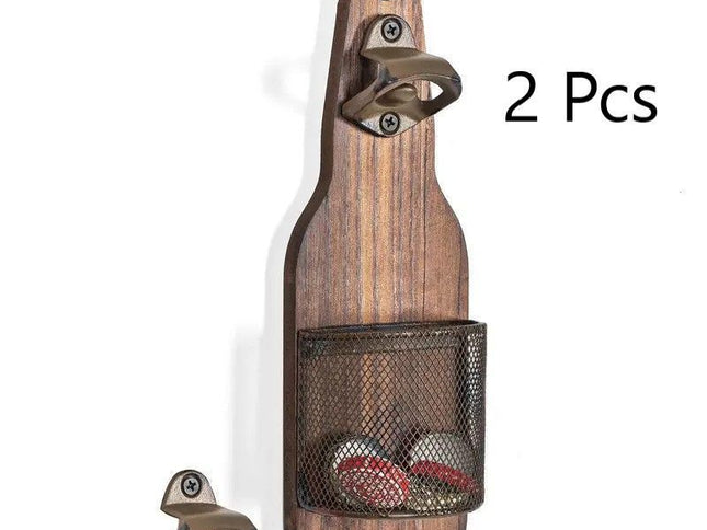 Wall Hanging Bottle Opener With Built‑in Cap Collector, Creative Bar Kitchen Decoration Beer Opener, Charcoal Finish, 2 Pieces, Christmas Halloween Household Bar Present