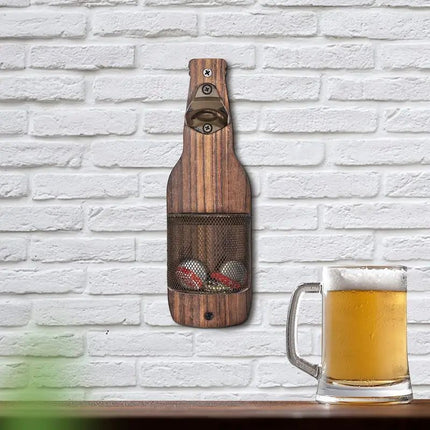 Wall Hanging Bottle Opener With Built‑in Cap Collector, Creative Bar Kitchen Decoration Beer Opener, Charcoal Finish, 2 Pieces, Christmas Halloween Household Bar Present
