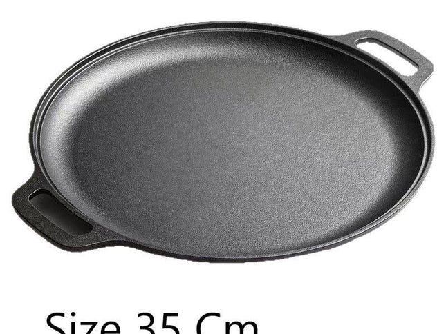 Heavy Duty Double Handle Cast Iron Griddle, Uncoated Solid Iron Pan for Steak, Pork Chops & Breakfast Pancakes, 35cm Griddle, Compatible with BBQ, Induction & Campfire, Christmas & Halloween Kitchen Gift