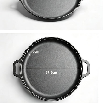 Heavy Duty Double Handle Cast Iron Griddle, Uncoated Solid Iron Pan for Steak, Pork Chops & Breakfast Pancakes, 35cm Griddle, Compatible with BBQ, Induction & Campfire, Christmas & Halloween Kitchen Gift