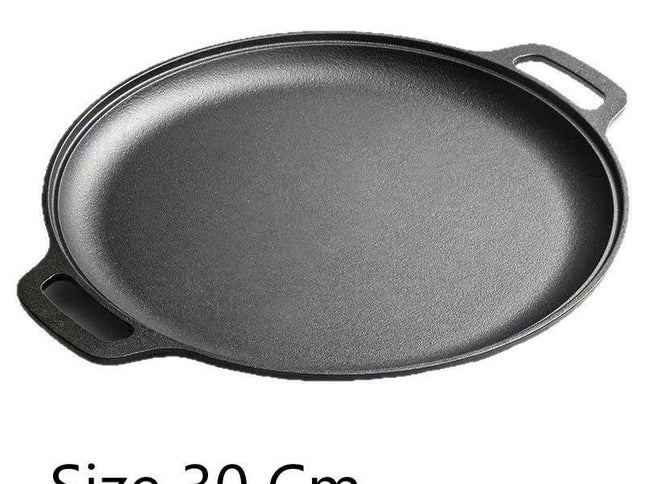 Dual Ear Uncoated Cast Iron Flat Griddle, Thick Solid Iron Skillet for Searing Meat, Flatbread & Seafood, 30cm Griddle, Durable Multi-Purpose Home Cookware, Christmas & Halloween Housewarming Present