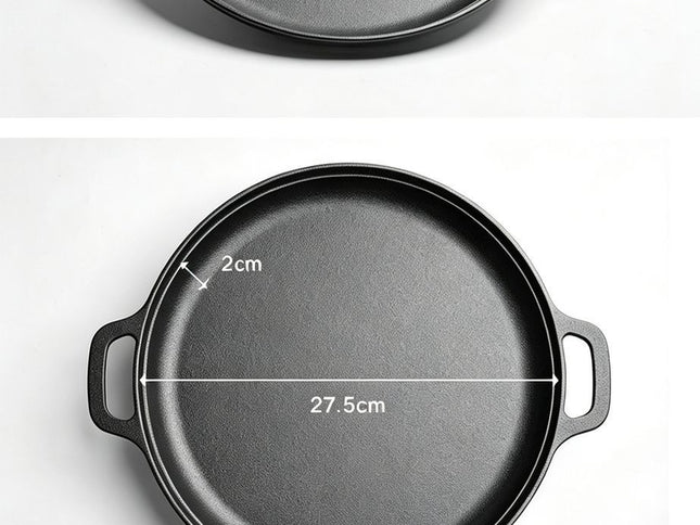 Dual Ear Uncoated Cast Iron Flat Griddle, Thick Solid Iron Skillet for Searing Meat, Flatbread & Seafood, 30cm Griddle, Durable Multi-Purpose Home Cookware, Christmas & Halloween Housewarming Present