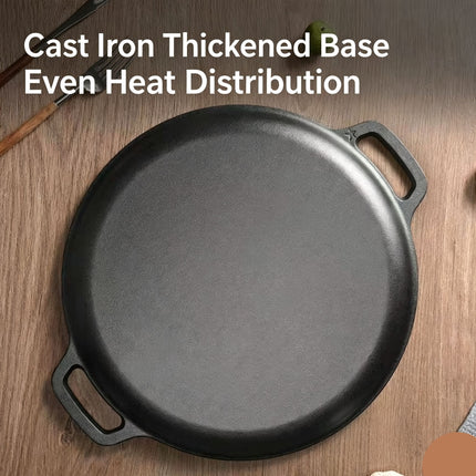 Dual Ear Uncoated Cast Iron Flat Griddle, Thick Solid Iron Skillet for Searing Meat, Flatbread & Seafood, 30cm Griddle, Durable Multi-Purpose Home Cookware, Christmas & Halloween Housewarming Present