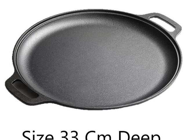 Deepened Double Handle Cast Iron Griddle, Thick Uncoated Iron Pan for Family BBQ & Indoor Cooking, 33cm Deep Griddle, Even Heat Distribution for Steaks & Veggies, Christmas & Halloween Practical Kitchen Gift
