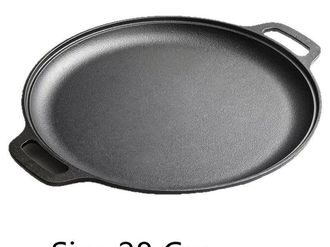 Thick Uncoated Cast Iron Flat Griddle With Twin Handles, Solid Iron Pan for Pancakes, Pork Chops & Outdoor Grilling, 28cm Griddle, Multi-Stove Compatible Cookware, Christmas & Halloween Gift for Home Cooks