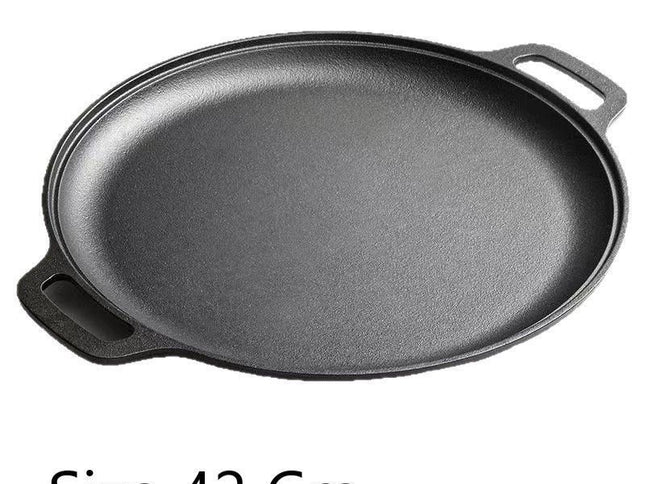 Large Double Handle Cast Iron Griddle Plate, Uncoated Thick Iron Pan for Big Batch Steak & BBQ Cooking, 42cm Griddle, Indoor & Outdoor Use, Christmas & Halloween Holiday Cookware Gift
