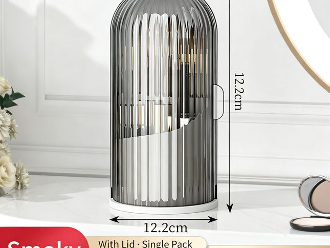 Rotating Birdcage Multi-use Storage Caddy, Dustproof Divided Organiser for Cosmetics, Cutlery, Toothbrushes & Stationery, Transparent White, 2 Pack, Christmas & Halloween Housewarming Gift