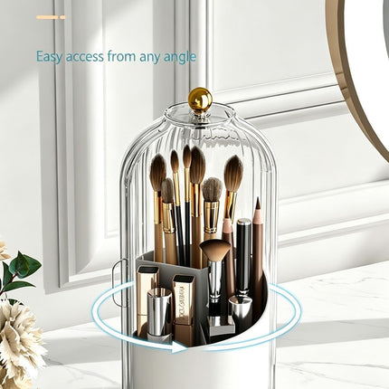 Rotating Birdcage Multi-use Storage Caddy, Dustproof Divided Organiser for Cosmetics, Cutlery, Toothbrushes & Stationery, Transparent White, 2 Pack, Christmas & Halloween Housewarming Gift