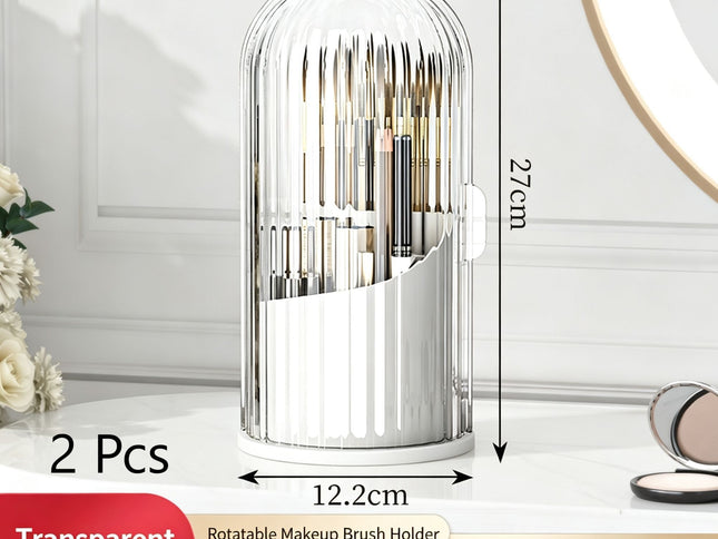 Spinning Birdcage Storage Bucket, Dustproof Multi-Grid Holder for Skincare, Makeup Brushes, Tableware & Toiletries, Transparent Green, 2 Pack, Christmas & Halloween Practical Gift