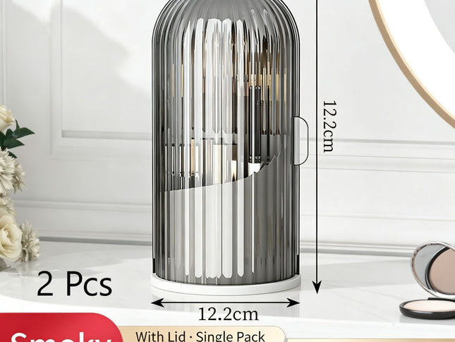 Rotatable Birdcage Vanity & Desktop Organiser, Dustproof Compartment Storage for Cosmetics, Stationery, Toothpaste, Knives, Forks & Spoons, Transparent Grey, 2 Pack, Christmas & Halloween Multi-scene Gift