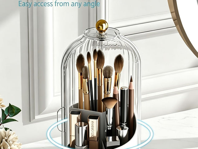 Rotatable Birdcage Vanity & Desktop Organiser, Dustproof Compartment Storage for Cosmetics, Stationery, Toothpaste, Knives, Forks & Spoons, Transparent Grey, 2 Pack, Christmas & Halloween Multi-scene Gift
