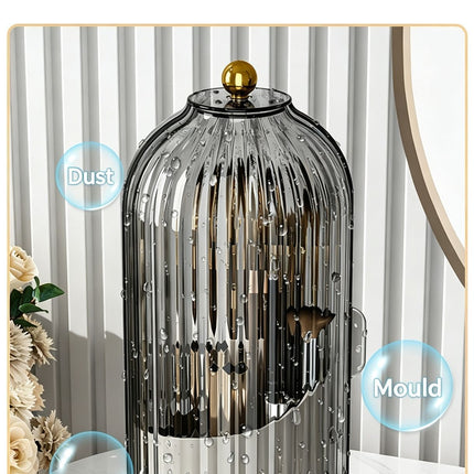 Rotatable Birdcage Vanity & Desktop Organiser, Dustproof Compartment Storage for Cosmetics, Stationery, Toothpaste, Knives, Forks & Spoons, Transparent Grey, 2 Pack, Christmas & Halloween Multi-scene Gift