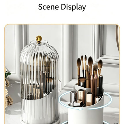 Rotatable Birdcage Vanity & Desktop Organiser, Dustproof Compartment Storage for Cosmetics, Stationery, Toothpaste, Knives, Forks & Spoons, Transparent Grey, 2 Pack, Christmas & Halloween Multi-scene Gift
