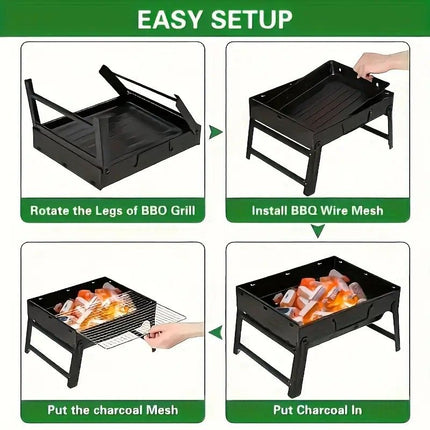Portable Folding Grill: 4-Step Assembly, Light & Portable, Sturdy Design, Enjoy Outdoor Grilling Anytime
